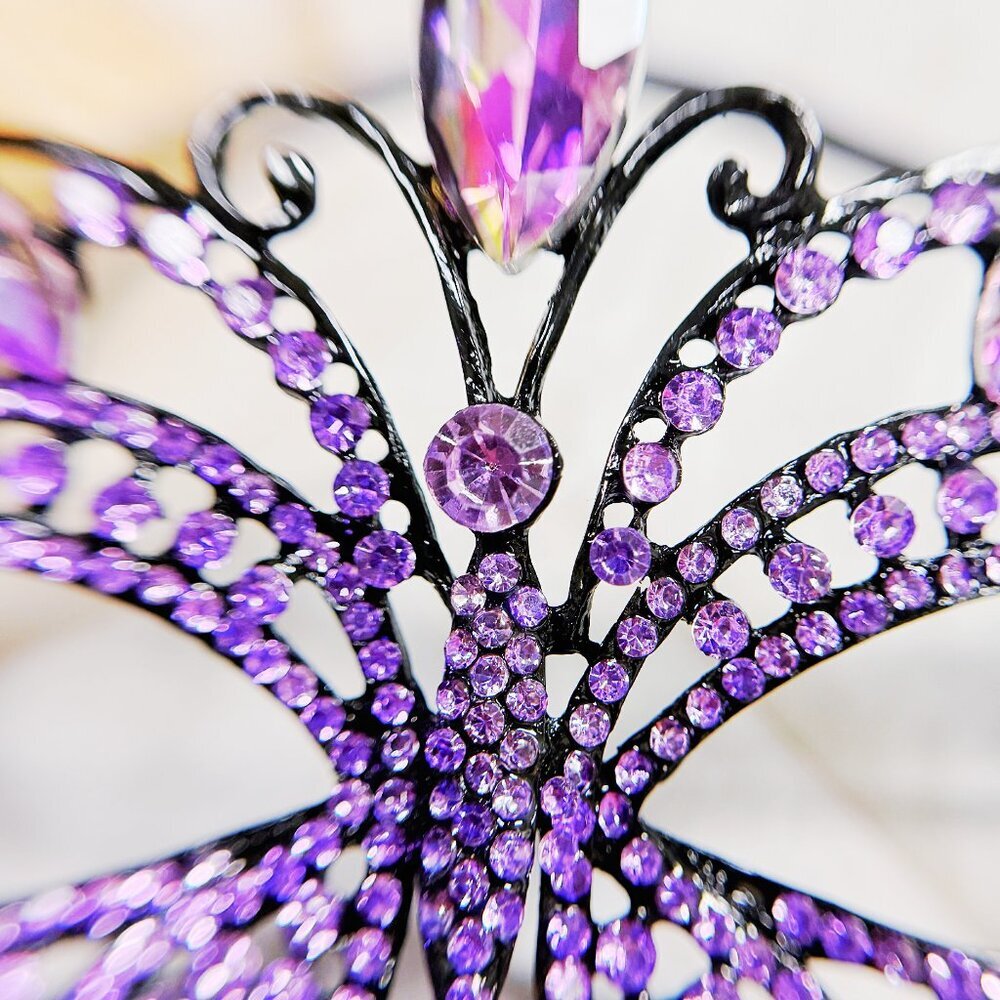 Purple Crystal Masquerade Mask - Elegant Women's Accessory - Picture 5 of 9